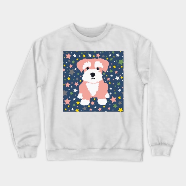 Pink Miniature Schnauzer and Stars on Blue Background Crewneck Sweatshirt by NattyDesigns